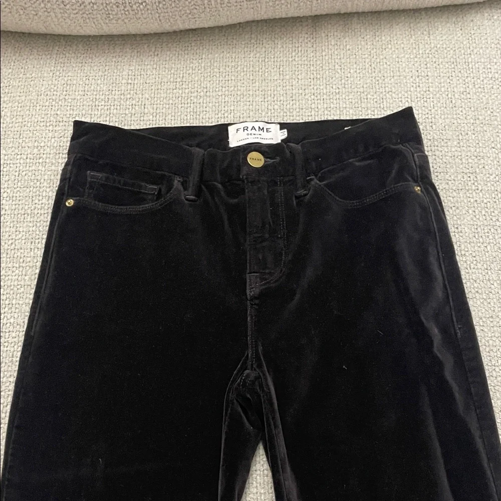 Frame Denim Le Crop Mini Boot Charcoal Velvet Pants - Picture 2 of 7